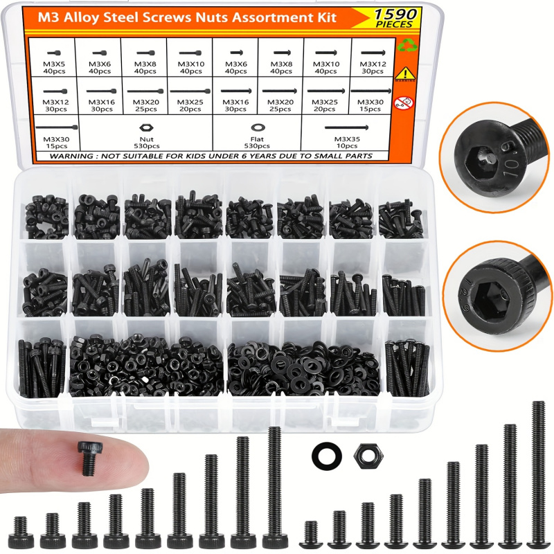 1590PCS M3 Screw Assortment Ki - đánh giá và giá Nuts Mix